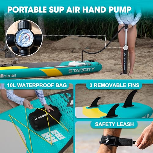 Starcity 11' x 33'' x 6'' Inflatable Paddle Board Green Black - Stable, Spacious, Easy to Operate for Family & Pet Use