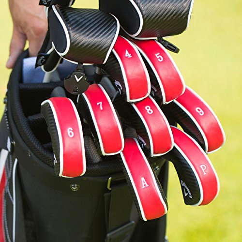 Callaway Premium Golf Iron Head Covers Set - Red & Black, Fits 4-PW, SW, AW, X
