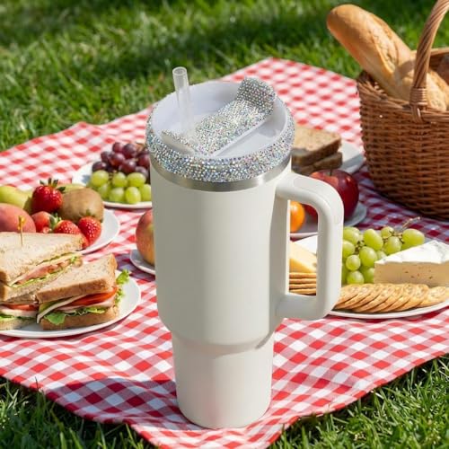 Colorful 40oz Tumbler Lid Replacement with Rhinestones for Stanley Quencher 2.0 - ZA-40oz Upgrade