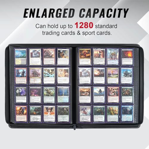 Black 16-Pocket Zipper Card Binder for Trading Cards - 1280 Capacity