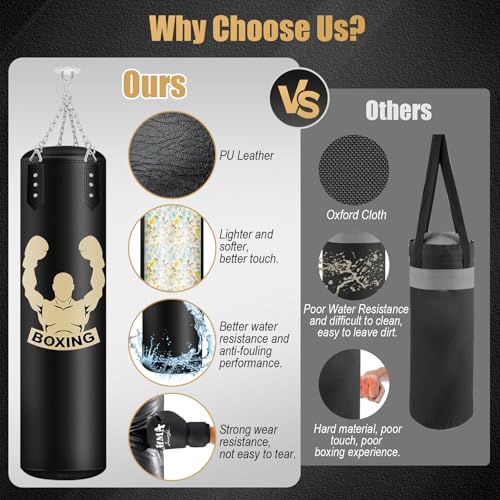 Black 4FT Filled Punching Bag for Adults with Gloves and Accessories