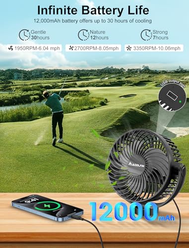 Magnetic Rechargeable Golf Cart Fan with 12000mAh Battery and Carrying Case