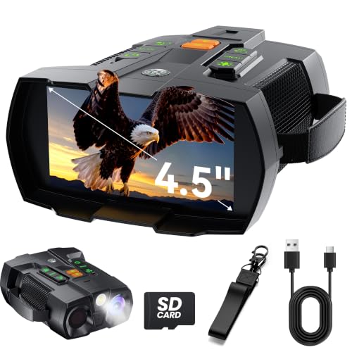 XOOIOOY 4K Night Vision Binoculars with 4.5" HD Screen, 10X Zoom, IR, 5000mAh Battery
