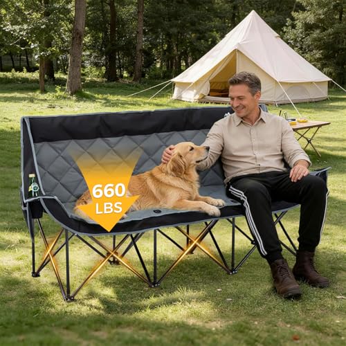 Oversized 3-Person Camping Chair - Heavy Duty Support, Black
