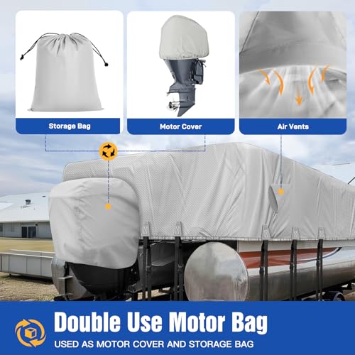 YimSting 1200D Waterproof Pontoon Boat Cover 21-24ft Gray with Support Poles