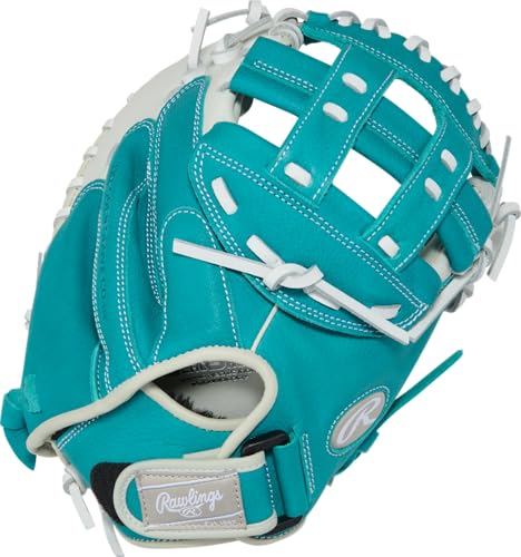 Youth Fastpitch Softball Gloves - White & Teal, 31.5 Inch, H Web, Catcher Right Hand