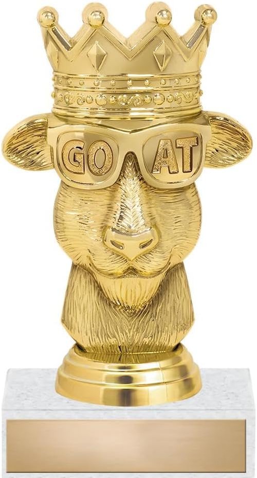 Crown Awards G.O.A.T. Trophy - 6" Gold Trophy on White Marble Base with Custom Engraving