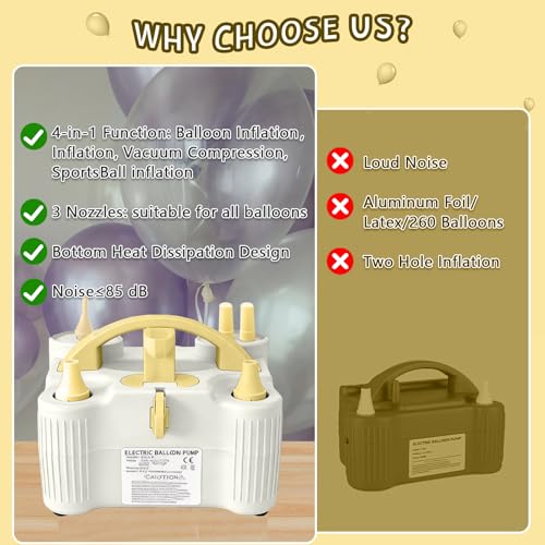 White 4-in-1 Electric Balloon Pump for All Balloons & Inflatables - Portable High Power