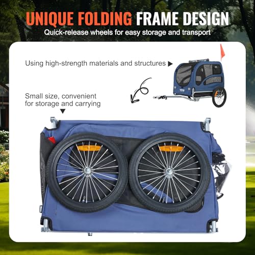 VEVOR Blue Dog Bike Trailer Supports 100 lbs Pet Bicycle Carrier Folding Frame