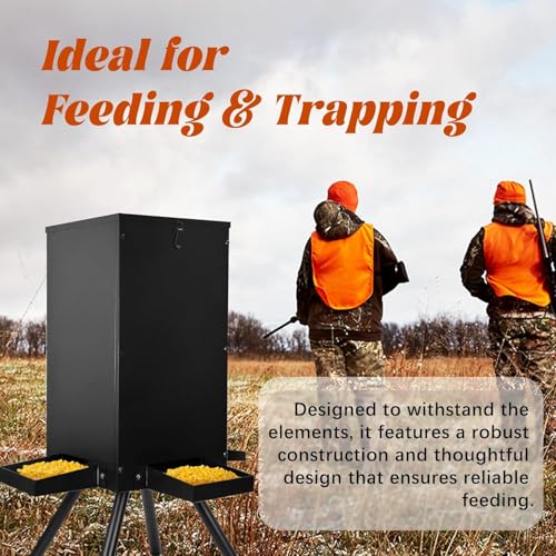 PROLEE Black 85lb Weatherproof Deer Feeder with 4 Feeding Trays & Stand