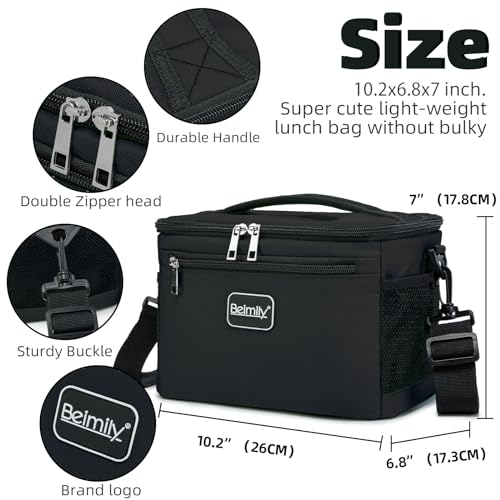 Insulated Lunch Bag for Men and Women - Black, Leak-Proof Soft Cooler Tote