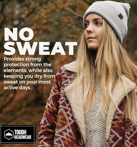 Tough Headwear Merino Wool Beanie - Light Gray One Size Winter Hat for Women & Men