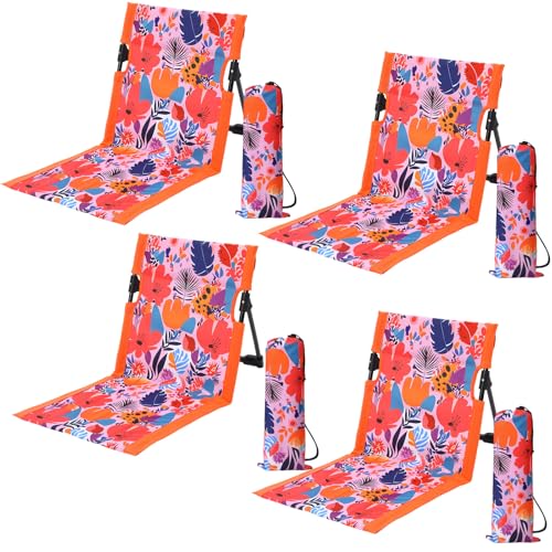 Foldable Poolside Chairs Set - Tropical Floral 4 Pack Portable Beach Lounge Seats