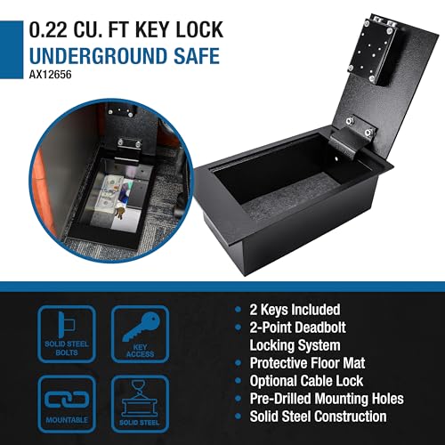 Barska Key Lock Floor Safe 0.22 Cu Ft Concealed Steel Security Safe