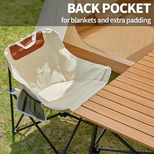 Beige Folding Camping Chair - Compact Lightweight Outdoor Lawn Seat with Carry Bag
