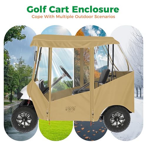 10L0L Khaki Waterproof 2-Passenger Golf Cart Enclosure for EZGO & Club Car