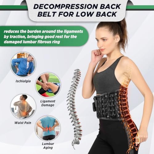 Decompression Back Belt with Red Light Heating and Massage - Black, Inflatable Lumbar Support for Spine Relief