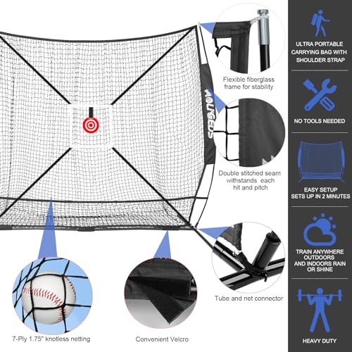 Black 6x6 Baseball Softball Practice Net with Tee, Dummy & Carry Bag