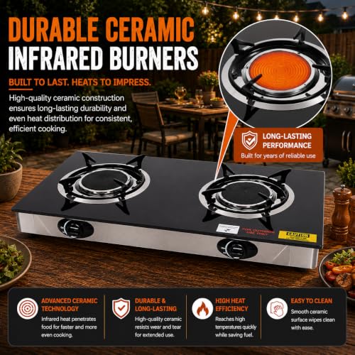 Portable 2-Burner Propane Gas Stove with Infrared Burners for Outdoor Cooking