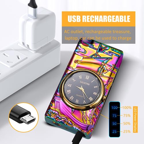 Electric Plasma Arc Lighter with Clock & Flashlight - Sailboat Multicolor