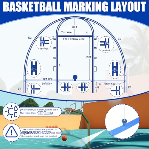 Large Reusable Basketball Court Marking Kit with Stencils & Accessories