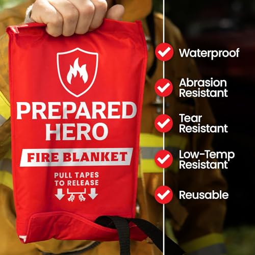 Prepared Hero XL Emergency Fire Blanket 4 Pack - Fire Safety & Heat Shield for Kitchen, Home, Car