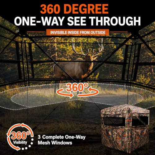 FUNHORUN 2-3 Person 360° See Through Ground Hunting Blind Pop Up Camouflage Shelter