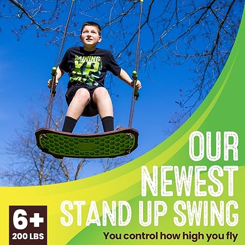 Swurfer 2.0 Green Stand-Up Tree Swing with 24" Board, UV Rope & Handles