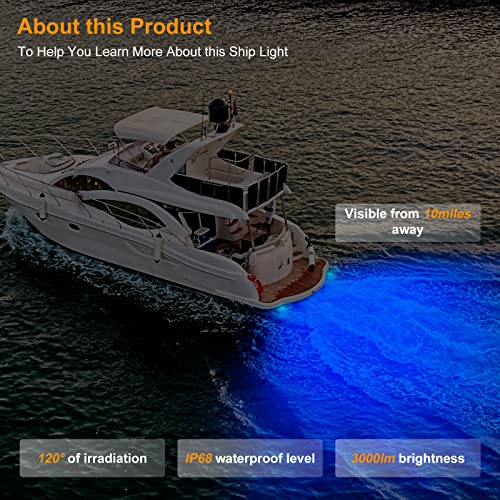 Marine LED Boat Light 6.9” 84LED Waterproof Transom Light - Blue, 2 Pack