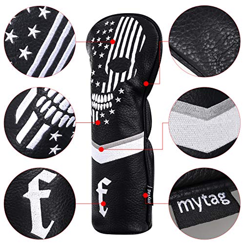 Skeleton Golf Head Covers Set - Black Synthetic Leather, Fairway Cover