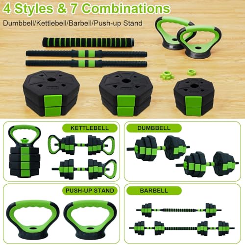 4-in-1 Adjustable Dumbbell Set with Barbell, Kettlebell & Push-Up Stand - 44lbs Fitness Equipment for Home Gym