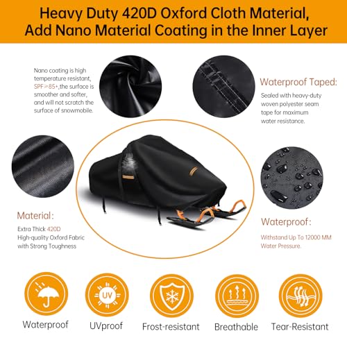 Extra Thick Waterproof Snowmobile Cover 420D Oxford Fabric with Windproof Buckles