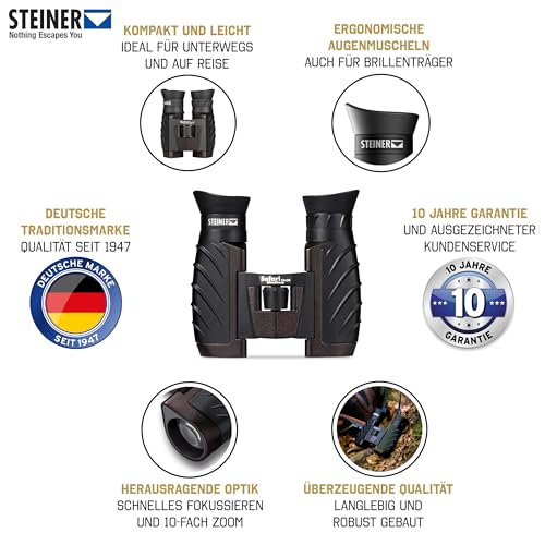 Steiner Safari UltraSharp 10x26 Binoculars - Compact Waterproof Travel Optics