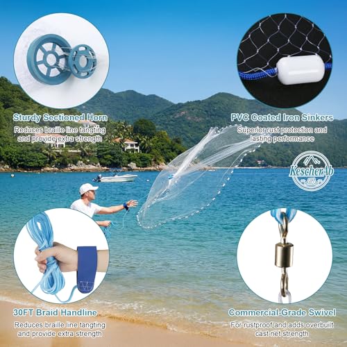 Cast Net with Bucket 4ft Radius 3/8" Mesh Fishing Net Bait Catching Equipment