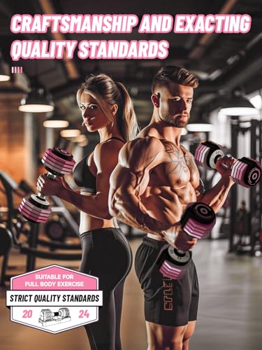 Pink Adjustable Dumbbells Set 12.5LB with Fast 1-Second Weight Change - Home Gym Equipment