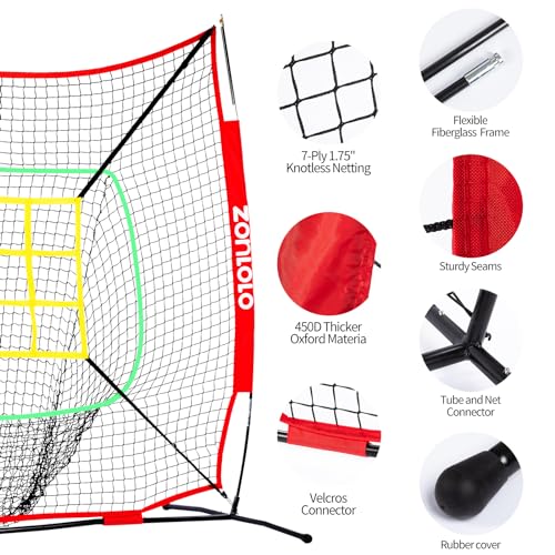 Portable Baseball & Softball Hitting Net Set with Batting Tee, Ball Caddy & Strike Zones