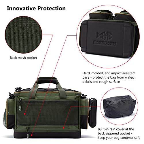 BASSDASH Fishing Tackle Shoulder Bag Army Green Water-Resistant Gear Storage Pack
