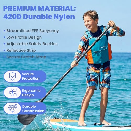 Kids Swim Vest Neoprene Buoyancy Aid for 50-125 lbs Dark Green+Orange