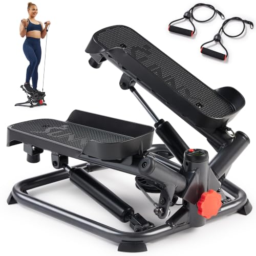 Black Onyx Twist Stair Stepper with Resistance Bands - Compact Home Cardio Equipment
