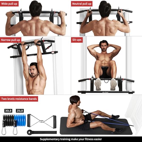 Adjustable Doorway Pull Up Bar with Resistance Bands - Matte Black and Red, Heavy-Duty Fitness Equipment
