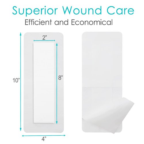 10 Pcs C-Section Incision Adhesive Island Dressing 4"x10" Bandage Breathable Bordered Gauze Pads for Post Abdominal Surgery Hysterectomy Tummy Tuck Recovery Wounds Cover Women Patients