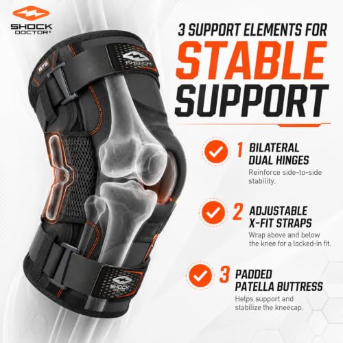 Shock Doctor Hinged Knee Brace for Men & Women Black XL - Support & Stability