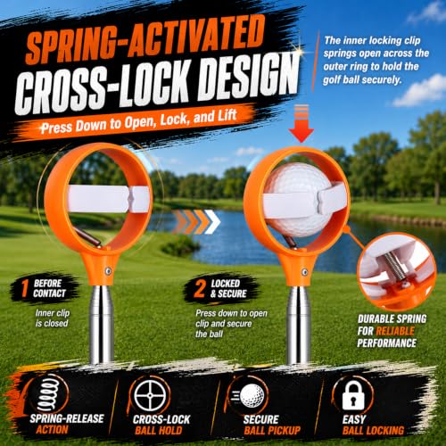 16.3Ft Stainless Steel Telescopic Golf Ball Retriever with Orange & White Handle