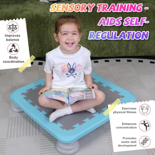 Zhenx Mini Trampoline for Autistic Kids - Blue Square Sensory Bounce Board Indoor Outdoor