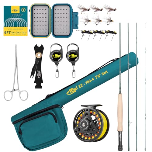 SF Fly Fishing Rod Combo 7'6'' 3WT Green Jade Semi Gloss Travel Kit with Reel & Accessories - Ambidextrous
