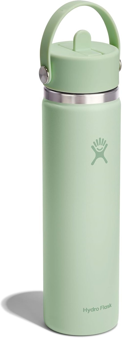 Hydro Flask Water Bottle - Insulated Stainless Steel - 24 Oz Aloe Green with Wide Mouth Flex Straw Lid