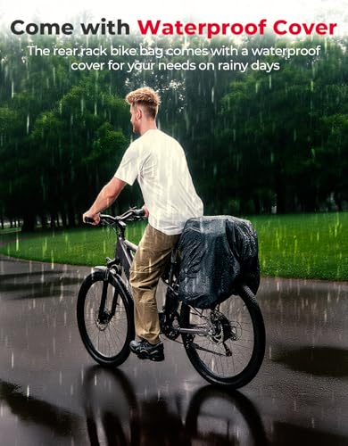 KEMIMOTO 40L Expandable Hard Shell Bike Rear Bag with Rain Cover, Reflective Strips