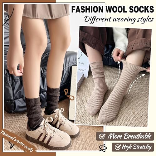 Women Merino Wool Slouch Boot Socks 5 Pairs - Large White Khaki Black Thermal Cozy Winter