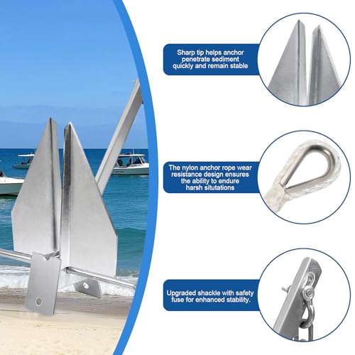 Leero 10 lb Boat Anchor Kit with Chain for 16-26 ft Boats - Heavy Duty Danforth Anchor