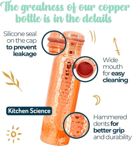 Set of 2 Hammered Copper Water Bottles 34oz with Canvas Carry Bag Leak-Proof